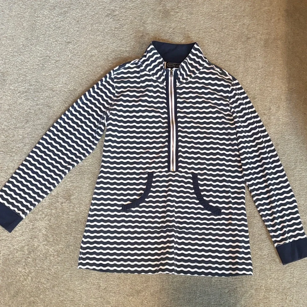 Duffield Lane blue and white striped mock turtleneck shirt / dress L